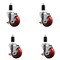 Service Caster 3.5'' Red Poly Swivel 1-3/8'' Expanding Stem Caster Set with Brake, 4PK SCC-EX20S3514-PPUB-RED-TLB-138-4 - alternate 1